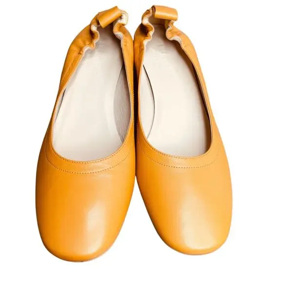 Everlane The Day Leather Heel Size 5.5 Mustard Yellow comfort shoes preppy - Picture 2 of 11